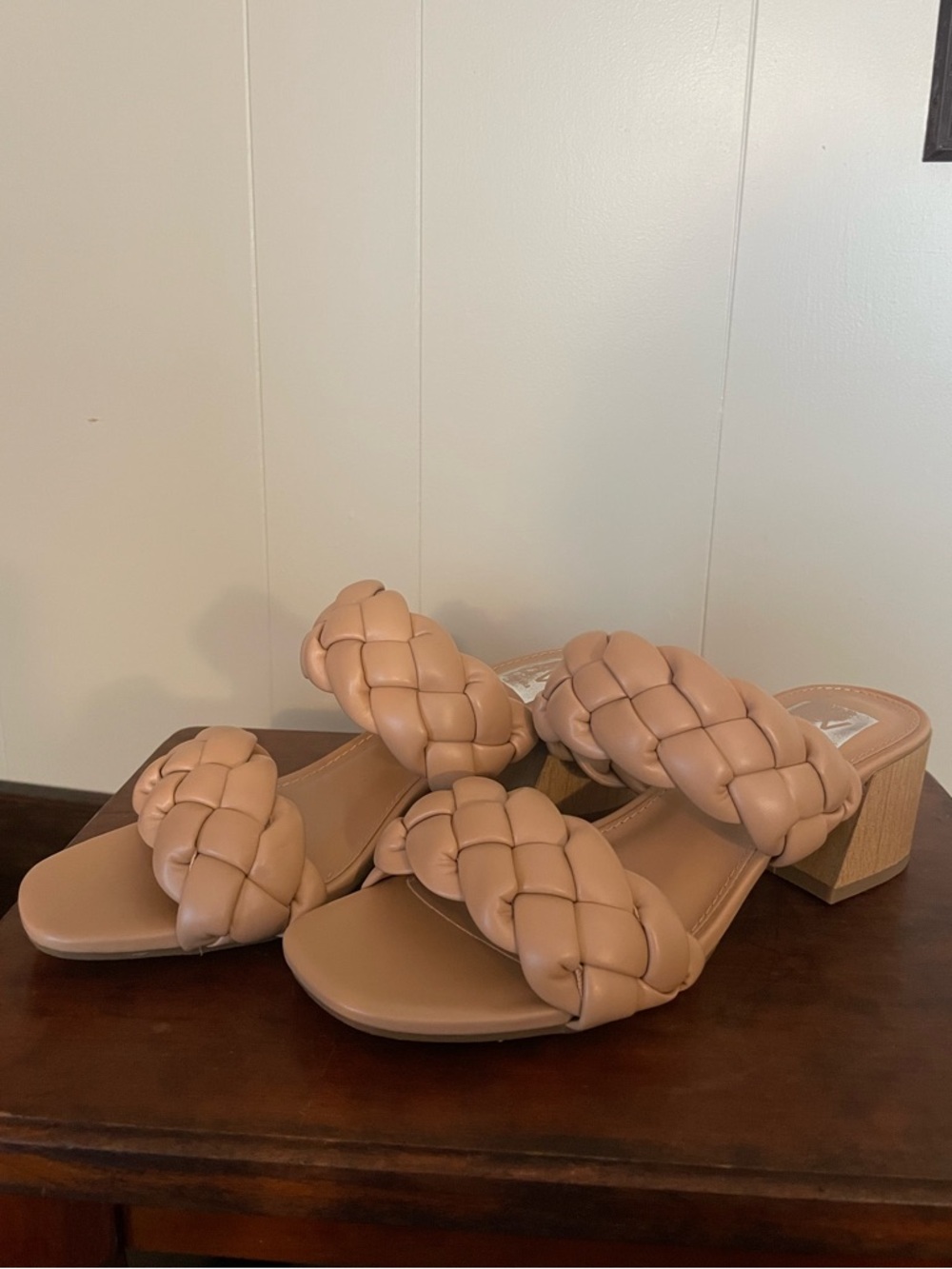 Braided Two-Strap Block Heel Sandals - Nude